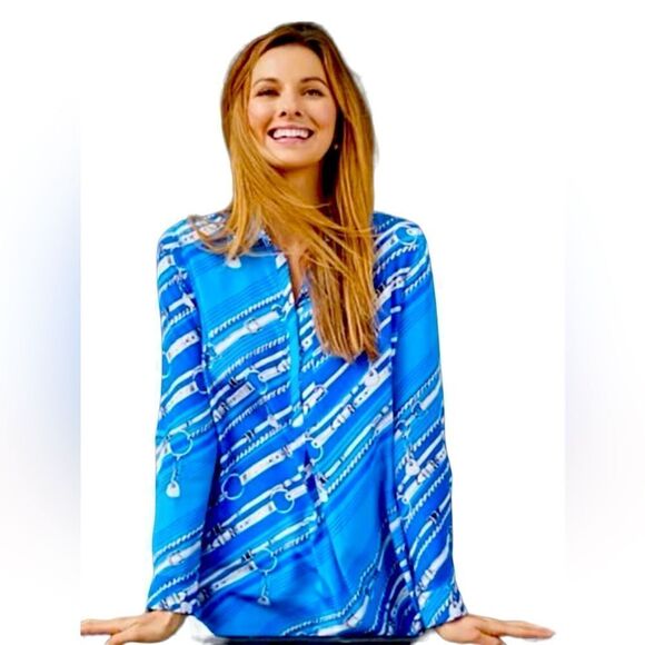 Tyler Boe 100% Silk Chain Print Tina Blouse - Picture 2 of 11